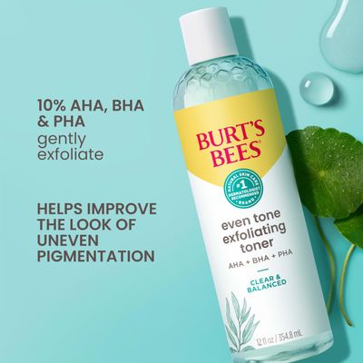 Burts Bees Clear and Balanced Even Tone Liquid Face Exfoliator, Gentle Exfoliator Reduces Look of Pores and Improves Uneven Pigmentation, 12 Oz