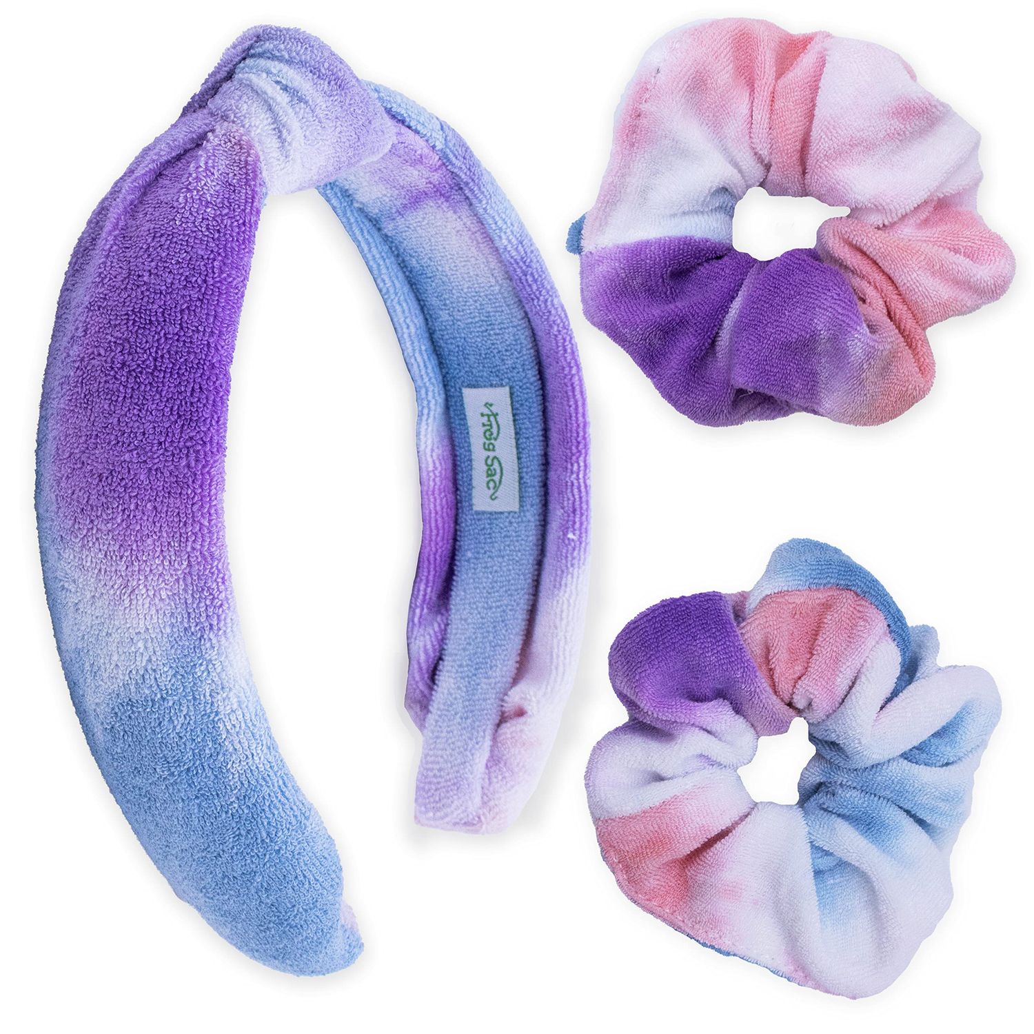 FROG SAC Spa Headband for Washing Face, Teen Girls Tie Dye Terrycloth Skincare Headbands and Wristbands, Soft Facial Makeup Towel Head Band, Skin Care Girl Hair Accessories