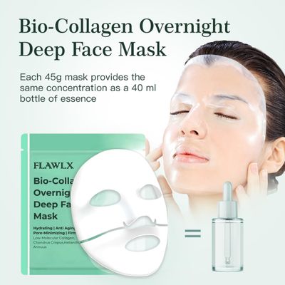 Flawlx Bio-Collagen Real Deep Hydrating Face Mask | Pore Minimizing | Elasticity Boosting | Biocollagen Face Mask, With Natural Ingredients | Overnight Hydrogel Mask 45g (5-Pack)
