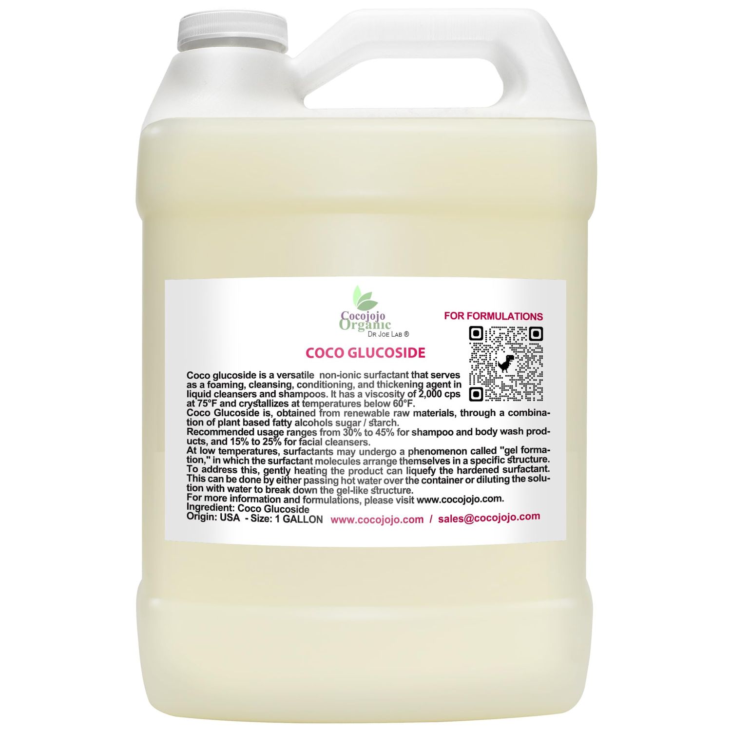 Cocojojo Decyl Glucoside Natural Surfactant - Surfactants for Soap Making, Lauryl Glucoside, DIY Shower Gel, Skin Care, Body and Face Wash, Plant Derived, Natural - 1 Gallon (Pack of 1)