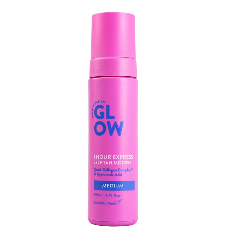Australian Glow 1 Hour Express Self Tanning Mousse w/Quad-Collagen Complex &amp; Hyaluronic Acid, MEDIUM - 6.76 fl. oz / 200ml