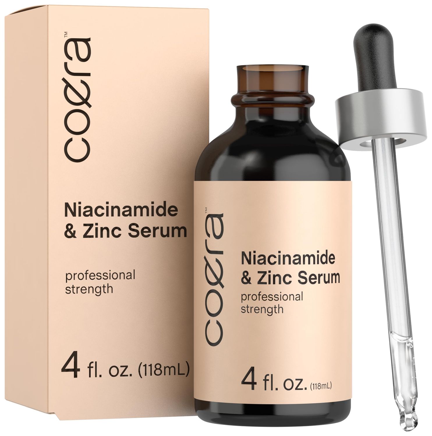 Coera Niacinamide Serum with Zinc | 4 fl oz | Moisturizer for Face and Skin | with Hyaluronic Acid | Professional Strength Formula | Free of Parabens, SLS &amp; Fragrances | Packaging May Vary