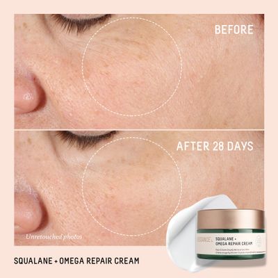 BIOSSANCE Squalane + Omega Repair Cream - Ultra-Moisturizing Face Cream - Skin Care with Hyaluronic Acid, Ceramides, Squalane - Ideal for Dry &amp; Sensitive Skin, Intense Hydration Moisturizer - 1.7oz