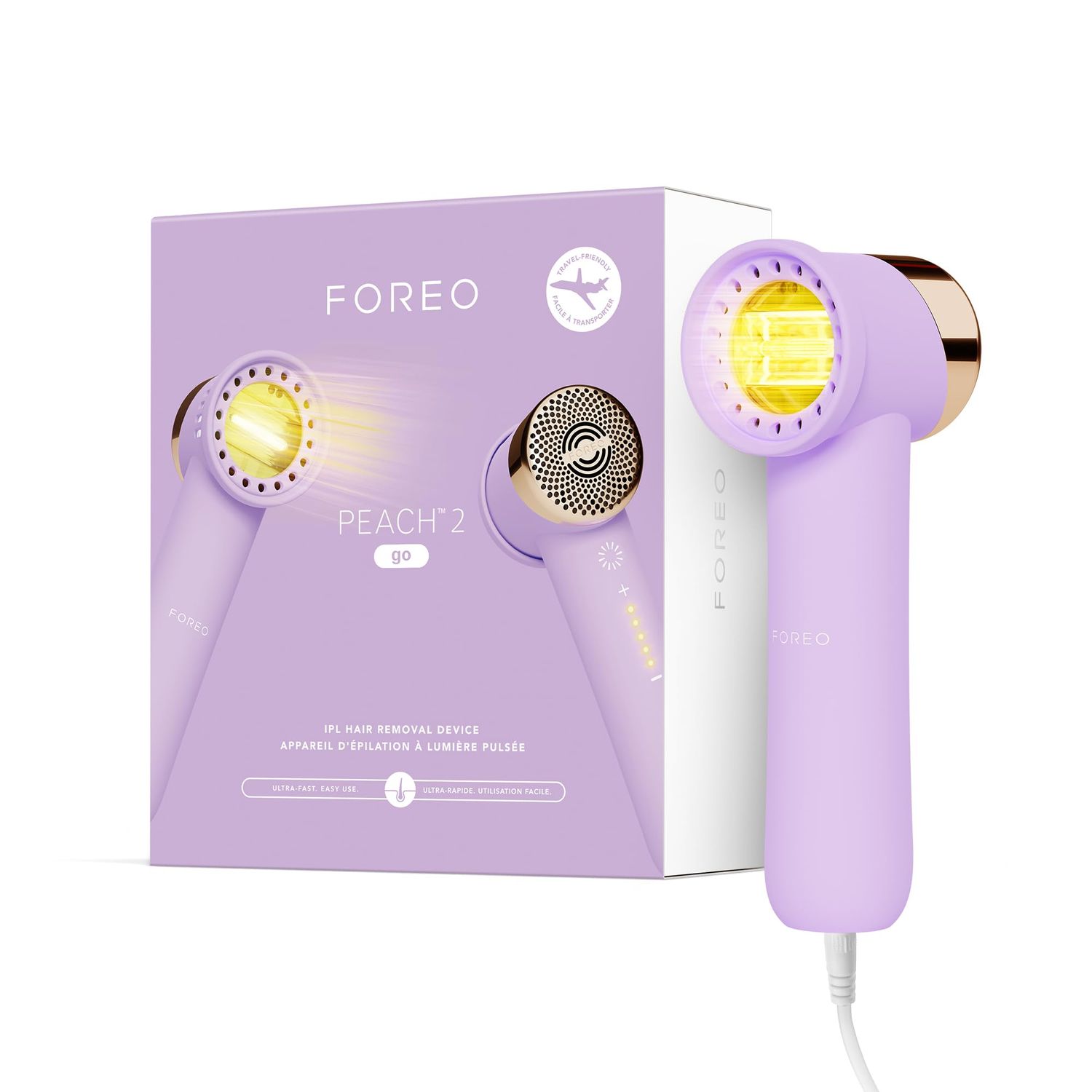 FOREO Peach 2 go IPL Hair Removal Device - Travel-Friendly Permanent Hair Removal - Laser Hair Removal - Body &amp; Face - Painless Hair Removal - Skin Cooling &amp; Silicone Shield - Customizable- Lavander