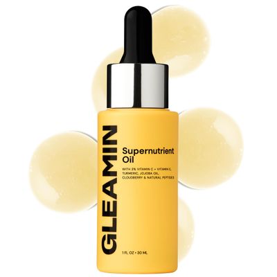 Gleamin Brightening Face Oil with Vitamin C, Vitamin E, Jojoba Oil, Cloudberry, Peptides &amp; Turmeric - Hydrating, Skin Firming Oil for Dull Skin &amp; Dark Spots | Fragrance-Free Facial Oil, 1 fl