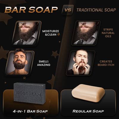 Bossman Mens Bar Soap 4-in-1 - All Natural Organic Beard Wash, Shampoo, Body Wash, Shaving and Bath Soap - Essential Beard Care (4oz), Scent- Eucalyptus and Tea Tree (1)