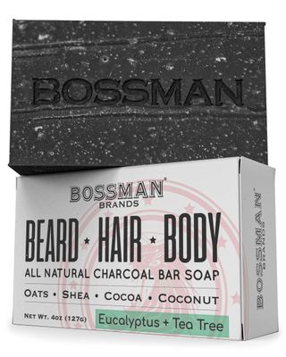 Bossman Mens Bar Soap 4-in-1 - All Natural Organic Beard Wash, Shampoo, Body Wash, Shaving and Bath Soap - Essential Beard Care (4oz), Scent- Eucalyptus and Tea Tree (1)