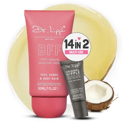 DR. LIPP Dry Skin Heroes [BFF ultra rich Balm 30ml &amp; Original Nipple Balm 8ml] - 14-in-TWO Multi-Use Balms for Lips, Nipples &amp; More - 100% Natural Coconut Oil &amp; Lanolin - Fragrance &amp; Cruelty Free