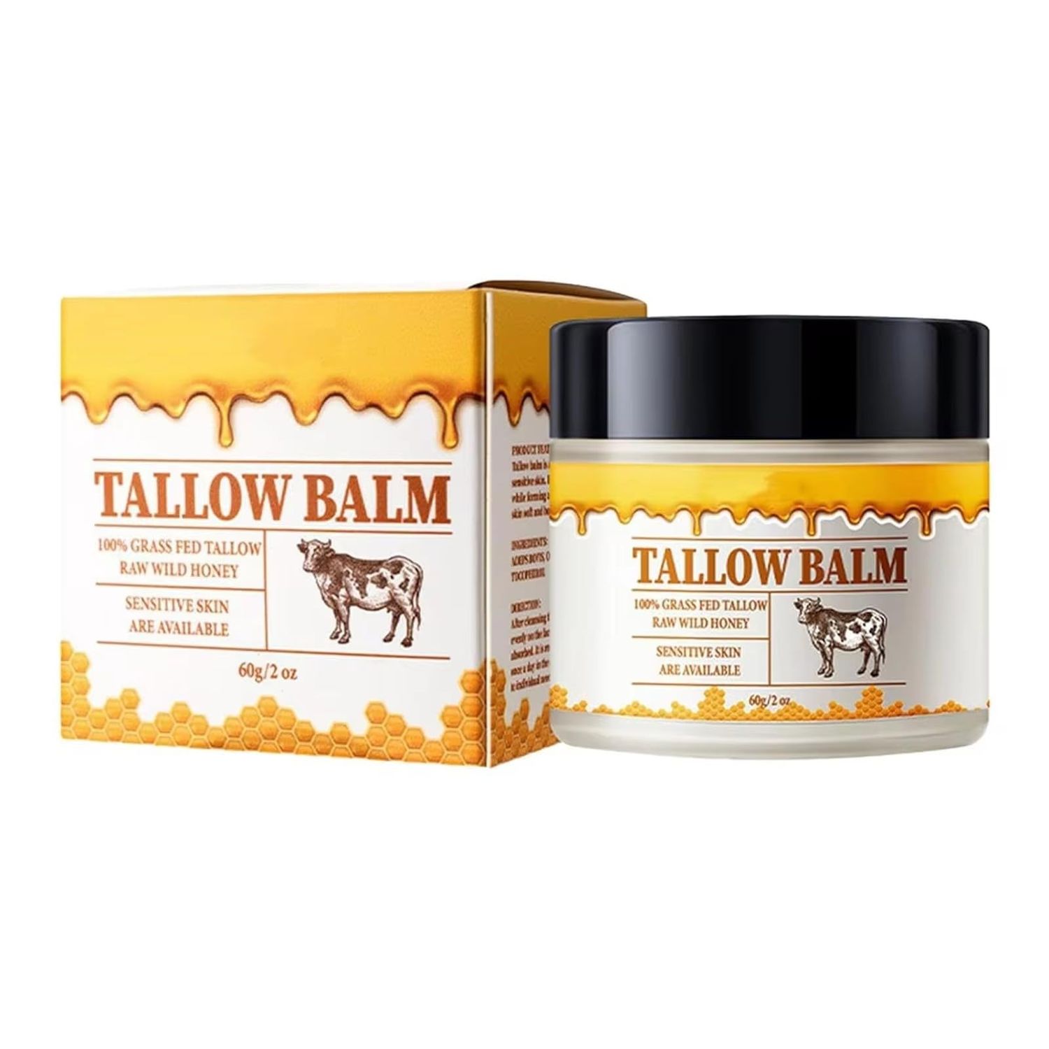 gcdat Beef Tallow, Tallow and Honey Cream, Beef Tallow for Skin, Grass-Fed Beef Tallow &amp; Raw Wild Honey Blend, All-Natural Moisturizer for Face &amp; Body