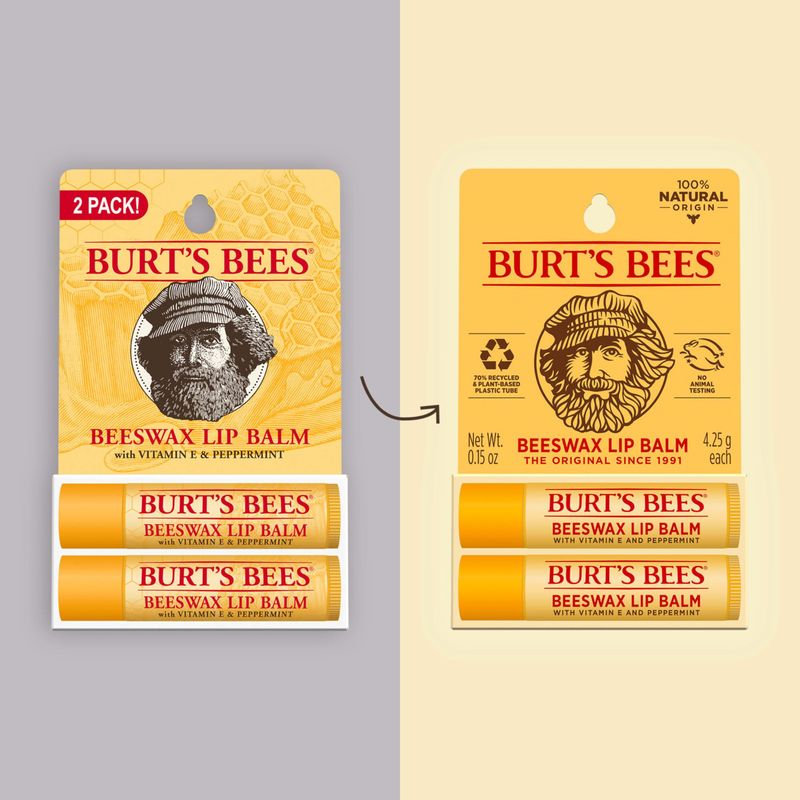Burt's Bees Lip Balm Stocking Stuffers, Moisturizing Lip Care Christmas Gifts, Original Beeswax with Vitamin E &amp; Peppermint Oil, Natural Origin Conditioning Lip Treatment (2-Pack)