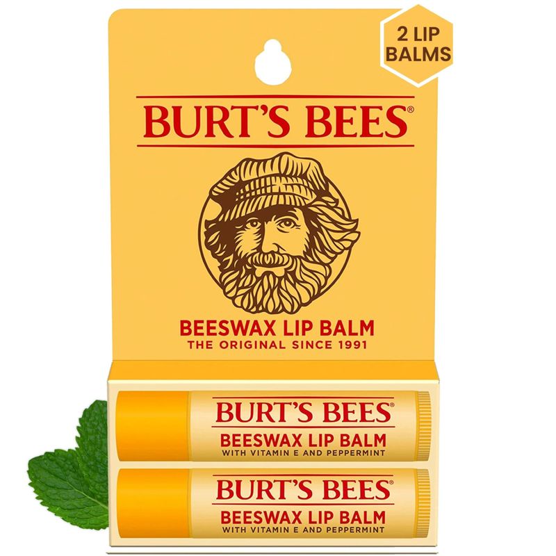 Burt&#39;s Bees Lip Balm Stocking Stuffers, Moisturizing Lip Care Christmas Gifts, Original Beeswax with Vitamin E &amp; Peppermint Oil, Natural Origin Conditioning Lip Treatment (2-Pack)