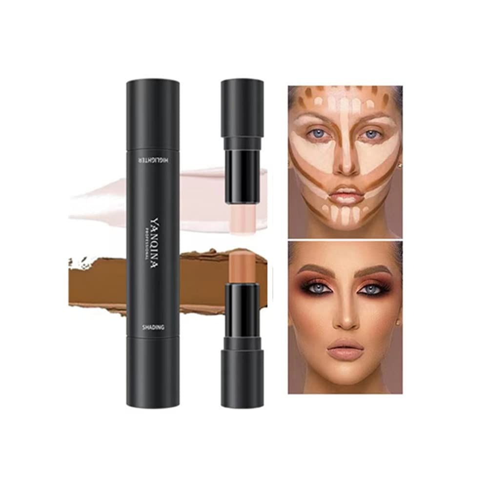 2 in 1 dual-ended highlighter &amp; shadow stick face brightening foundation stick glow stick, Bronze, 0.04 Ounce (Pack of 1)