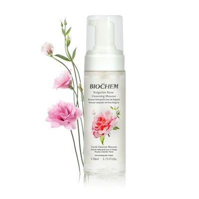 BIOCHEM Bulgarian Rose Cleansing Mousse - 170 mL / 5.75 fl. oz, Gentle &amp; Refreshing Face Cleanser for All Skin Types without Irritation
