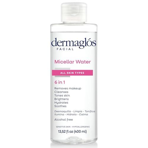 Dermagls Micellar Water for All Skin Types Even Sensitive | All In 1 Hydrating Facial Cleanser &amp; Makeup Remover, Brightening, Soothing, Gentle Face Toner | Alcohol-Free Formula | 13.52 Fl Oz