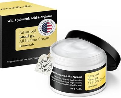 FORMULAB Advanced Snail 92 All In One Cream - Snail Mucin Moisturizer Face Cream - Revitalizing Snail Cream for Dry Skin - Advance Snail Face Moisturizer for Skin Hydration 4oz - Travel Snail Mucin