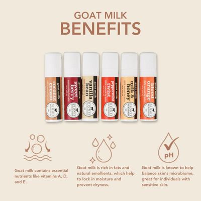 Dionis Goat Milk 6 Pc Lip Balm Ornament 2024 - Vanilla, Coconut, Milk &amp; Honey, Berry, Peppermint &amp; Blood Orange Scented Chapstick - Shea Butter &amp; Coconut Oil, Protect &amp; Restore Lips 0.28oz