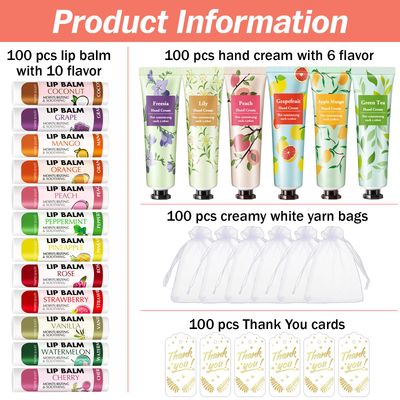 AZEN 100 Sets Hand Cream Bulk and Lip Balm Bulk Set, Bridal Shower Gifts for Guests with Organza Bag Thank You Card, Thank You Gifts for Coworkers Women Men, Bridal Wedding Favors for Guests