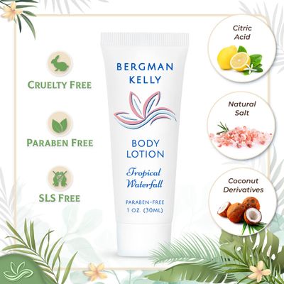 BERGMAN KELLY - Travel Size Lotion - 1 fl oz, 200 PK, Tropical Waterfall - Delight Your Guests w/Invigorating &amp; Refreshing Body Lotion - Quality Mini &amp; Small Size Guest Hotel Toiletries in Bulk