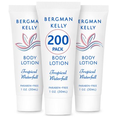 BERGMAN KELLY - Travel Size Lotion - 1 fl oz, 200 PK, Tropical Waterfall - Delight Your Guests w/Invigorating &amp; Refreshing Body Lotion - Quality Mini &amp; Small Size Guest Hotel Toiletries in Bulk