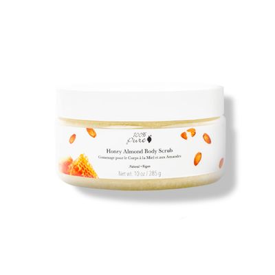 100% PURE Honey Almond Body Scrub Exfoliating Deep Clean with Sea Salts &amp; Nourishing Oils - Natural Deeply Moisturizing Skincare - Vibrant Radiant Skin Restore &amp; Pore Cleanse - Vegan - 10oz