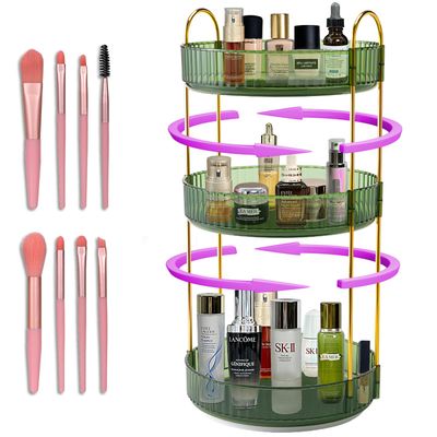 360Rotating Makeup Organizer for Vanity 3 Tier,Tiered Spinning Bathroom Kitchen Countertop Organizers,High Capacity Make up Storage for Perfume,Cosmetic Skincare Organizer(Green)