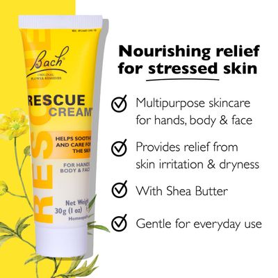 Bach Rescue Cream, Hydrating Skincare for Hands, Body and Face, Shea Butter, Homeopathic Stress Relief Flower Essences, Fragrance-Free, Paraben-Free, 3 Pack, 30g Ea