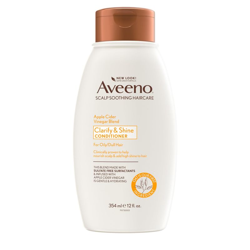 Aveeno Apple Cider Vinegar Sulfate-Free Conditioner for Balance &amp; High Shine, Daily Moisturizing &amp; Scalp Soothing Conditioner for Oily or Dull Hair, Paraben &amp; Dye-Free, 12oz