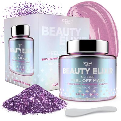 AZURE Beauty Elixir Holographic Peel Off Moisturizing Face Mask - Reduces Wrinkles, Fine Lines &amp; Acne Scars | Removes Blackheads &amp; Dirt and Oil | Repairs Uneven Skin Tone - 150mL / 5.07 fl.oz.