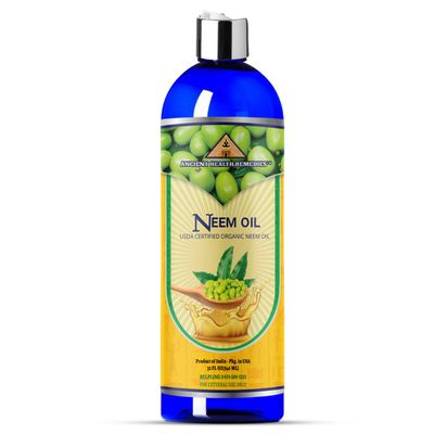 Cold-Pressed Unrefined USDA Certified Organic Neem Oil by Ancient Health Remedies Pure &amp; All Natural-Excellent Bulk Carrier Oil For Anti-aging, Healthy Hair &amp; Skin (INDIA) (32 oz)
