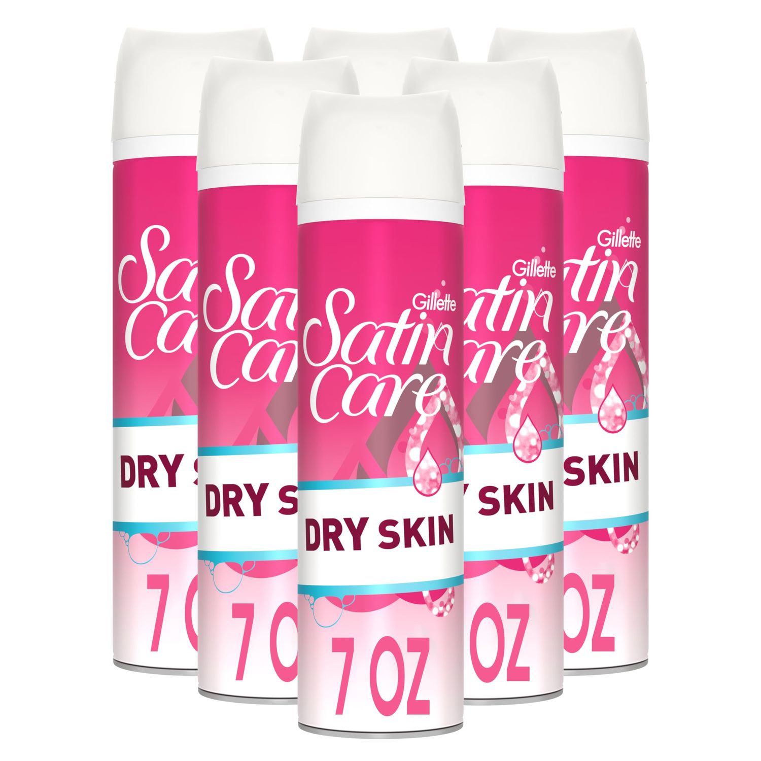 Gillette Venus Satin Care Dry Skin Shave Gel for Women, 6 Count, 7oz Each, Infused with Shea Butter for a Comfortable Shave
