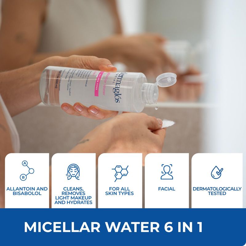 Dermagls Micellar Water for All Skin Types Even Sensitive | All In 1 Hydrating Facial Cleanser &amp; Makeup Remover, Brightening, Soothing, Gentle Face Toner | Alcohol-Free Formula | 13.52 Fl Oz