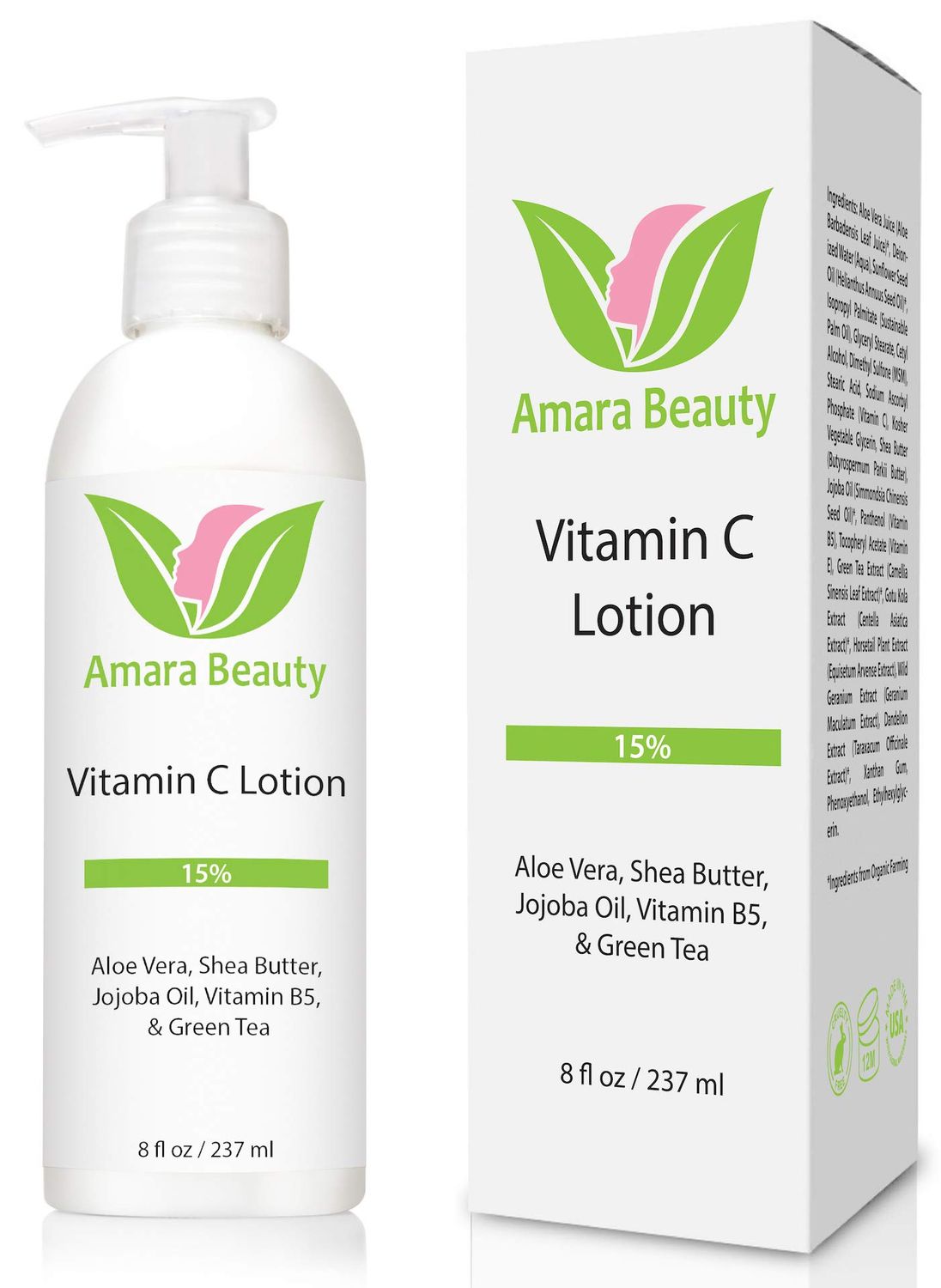 Amara Beauty Vitamin C Face &amp; Body Lotion 15% - with Shea Butter &amp; Jojoba Oil - 8 oz