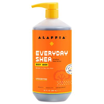 Alaffia EveryDay Shea Body Wash, Naturally Moisturizing Cleanser for All Skin Types with Fair Trade Shea Butter, Neem &amp; Coconut Oil, Unscented, 32 fl oz