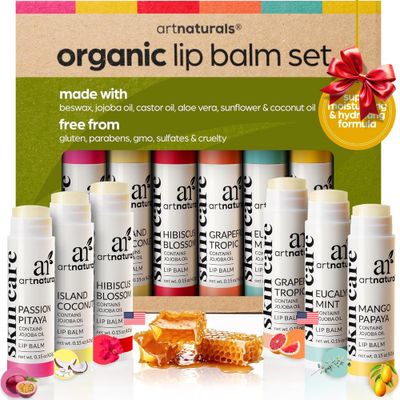 ArtNaturals Organic Beeswax Lip Balm Gift Set - Assorted Flavors with Aloe, Coconut &amp; Jojoba Oils