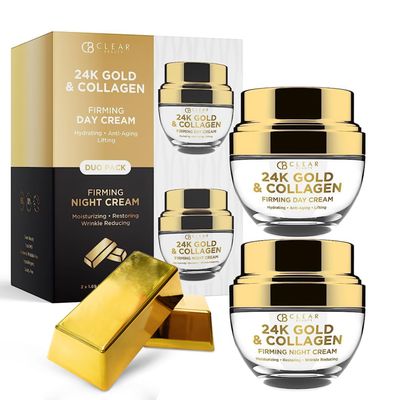 Clear Beauty 24K Gold &amp; Collagen Day/Night Moisturizer Set - Dermatologist Tested, Hydrating, Anti-Aging Cream, Natural Ingredients, Cruelty Free Korean Skin Care, All Skin Types - Value Pack