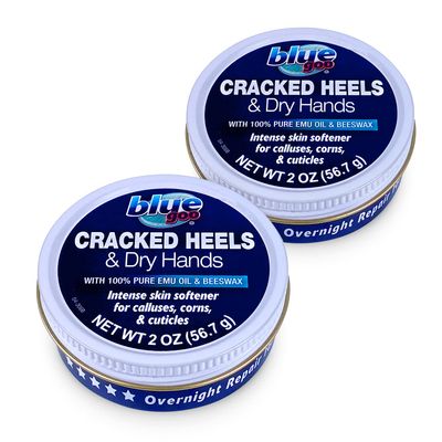 Blue Goo Cracked Heels &amp; Dry Hands Intense Skin Softener - for Calluses, Corns &amp; Elbow Dryness Relief, Fast- Penetrating Hydrating Moisturizer, Made w/ 100% Pure Emu Oil &amp; Beeswax, 2 oz (2 Pack)