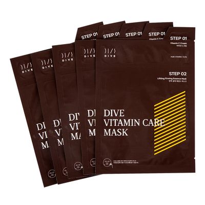 DIVE Vitamin Care Mask 2 Step Skin Care - Vitamin C Cream + Hyaluronic Essence Facial Sheet Mask with 13.5% Vitamin C + E, Hyaluronic Acid, Adenosine, 5 Pack