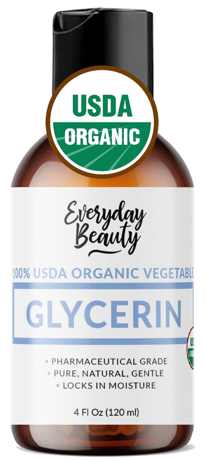 100% Organic Glycerin - For Skin &amp; Hair - Food Grade - USDA Certified - Not From Palm Oil - Perfect Skin and Hair Moisturizer - 4 Fl Oz