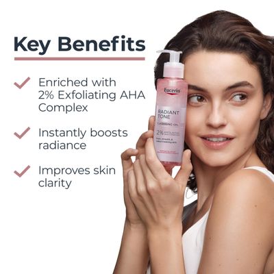 Eucerin Radiant Tone Cleansing Gel with AHA Complex, Face Cleanser Improves Skin Clarity and Boosts Radiance for All Skin Types, 6.8 Fl Oz Bottle