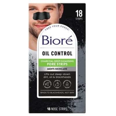Bior Men&#39;s Oil Control Charcoal Deep Cleansing Pore Strips, Blackhead Strips With Charcoal for Men, Blackhead Remover Strips For All Skin Types, Pore Strips for Blackheads, 18 Count