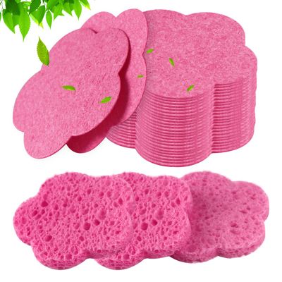 50-Count Facial Sponges Compressed Facial Sponges Natural Facial Cleansing Sponges Pads Cute Flower Shape Exfoliating Sponges for Cleansing Reusable,Best Makeup Gift, Pink