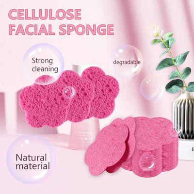 50-Count Facial Sponges Compressed Facial Sponges Natural Facial Cleansing Sponges Pads Cute Flower Shape Exfoliating Sponges for Cleansing Reusable,Best Makeup Gift, Pink