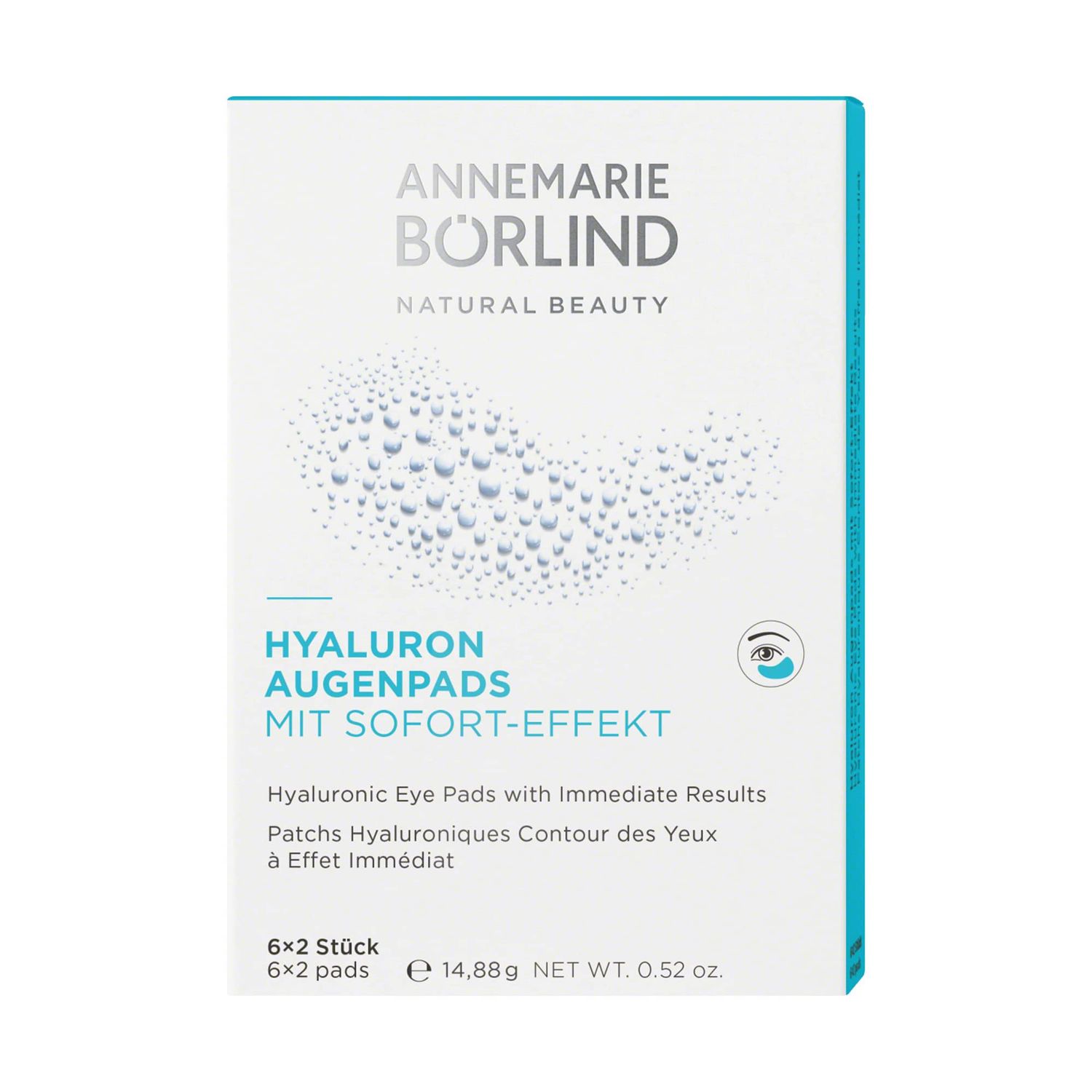 ANNEMARIE BRLIND - HYALURONIC EYE PADS with Immediate Results - moisturizing, refreshing and cooling eye care, vegan, 6 x 2 Pads, 0.52 Oz.