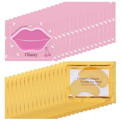 Flanoid 30 Pairs Lip Masks &amp; Under Eye Patches,Cherry Lip Mask Used for Moisturize and Prevent Chapped Lips,24K Gold Eye Mask for Puffy Eyes and Dark Circles Treatment,Cherry Collagen Mask Set