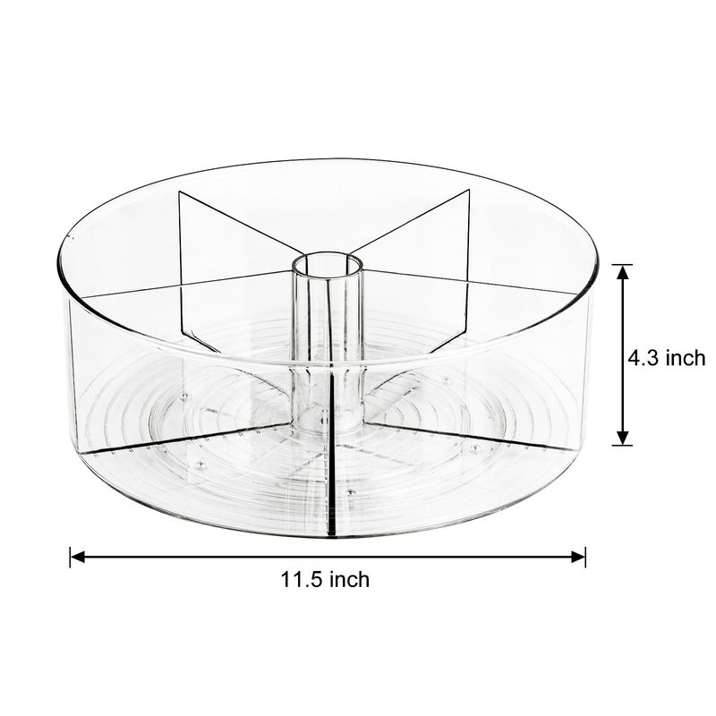 360 Rotating Makeup Organizer 11.5" Clear Turntable Lazy Susan Organizer for Vanity, Bathroom Counter, Pantry, Cabinet, Spinning Cosmetic Storage Holder with 5 Dividers for Skincare, Makeup Brushes