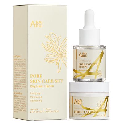 ANAI RUI 2 in-1 Pore SkinCare Set, Pore Clay Mask+Pore Minimizing Serum,Volcanic Pore Clay Mask for Nose&amp;Face, Pore Reducer, Sebum Control Pore Exfoliating Solution, Skincare for Women