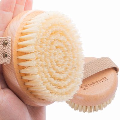 Ergonomic Premium Wood Body Brush for Wet &amp; Dry Use - Easy to Carry, Soft Bristles Exfoliate Dead Skin &amp; Cellulite, Ideal for Dry Brushing, Enhances Skin Health &amp; Circulation