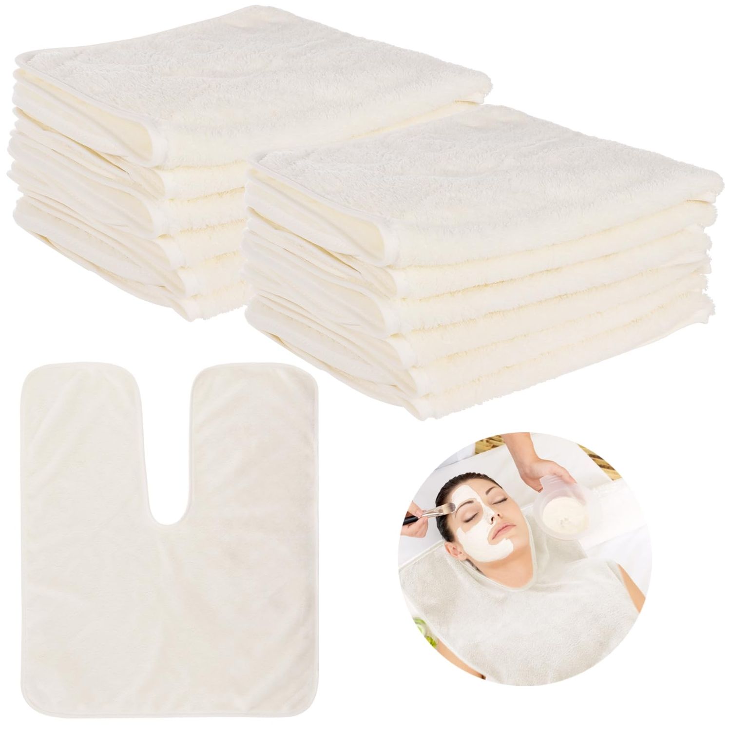 DIMEGON 12 PCS U-Shaped Facial Towels, Facial Towel Split Design, Soft Esthetician Towel, Facial Stem Massage Cleansing Towel, Coral Fleece Face Cloth for Beauty Salons, Skin Care, SPA Centers