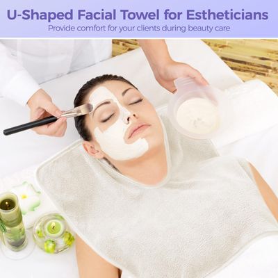 DIMEGON 12 PCS U-Shaped Facial Towels, Facial Towel Split Design, Soft Esthetician Towel, Facial Stem Massage Cleansing Towel, Coral Fleece Face Cloth for Beauty Salons, Skin Care, SPA Centers