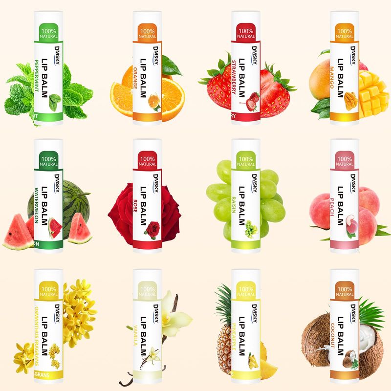 DMSKY 36 Pack Lip Balm, Natural Lip Balm Bulk with Vitamin E and Coconut Oil, Moisturizing Lip Balm for Chapped Lips, Bulk Lip Balm for Women-12 Flavors